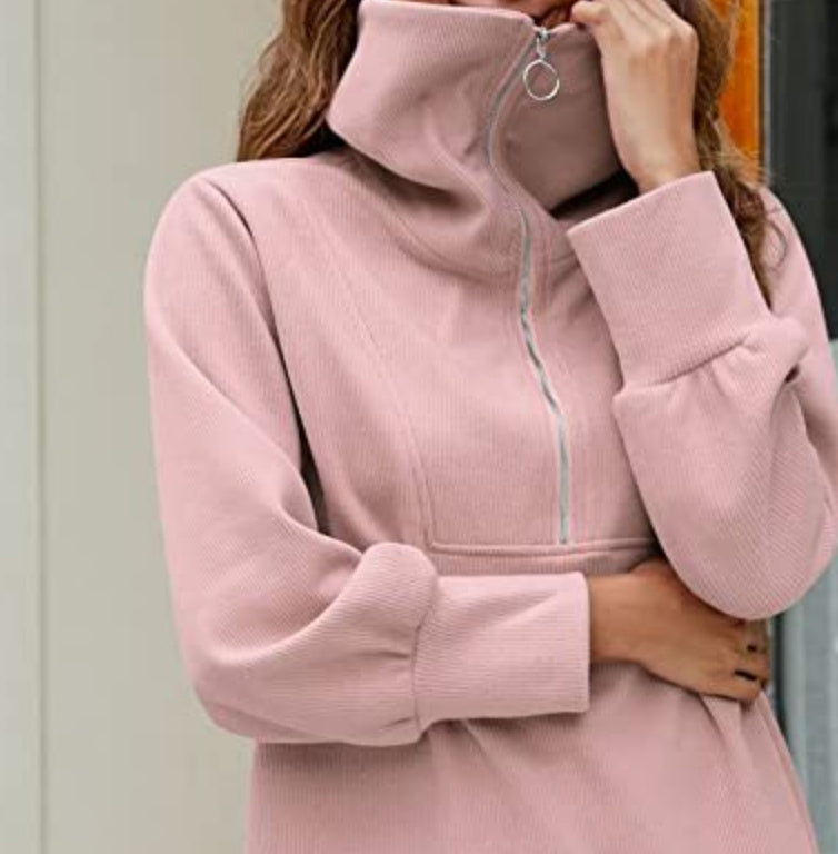 Neuer langärmliger Kapuzenpullover mit Reißverschluss und überschnittenen Schultern