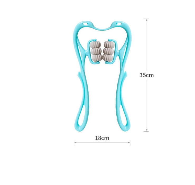 Multifunctional six-wheel neck massager, ergonomic design for deep tissue relief and relaxation at home.