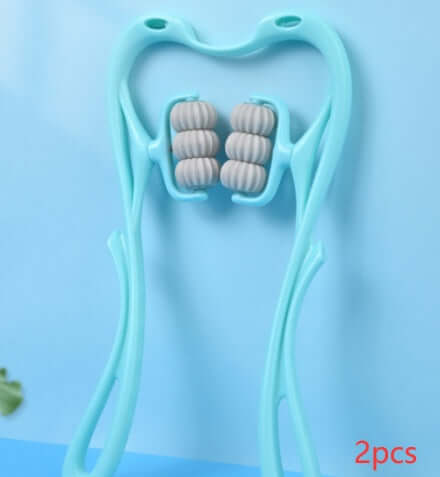 Multifunctional six-wheel neck massager tool in blue for soothing muscle relief and improved circulation.